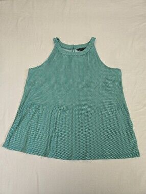 Adrianna Papell Neck Holder Top A-line Green White Polka Dots Pleating Stretchy